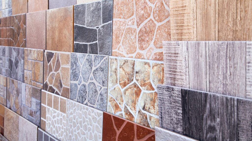 Display of different patterned ceramic tiles