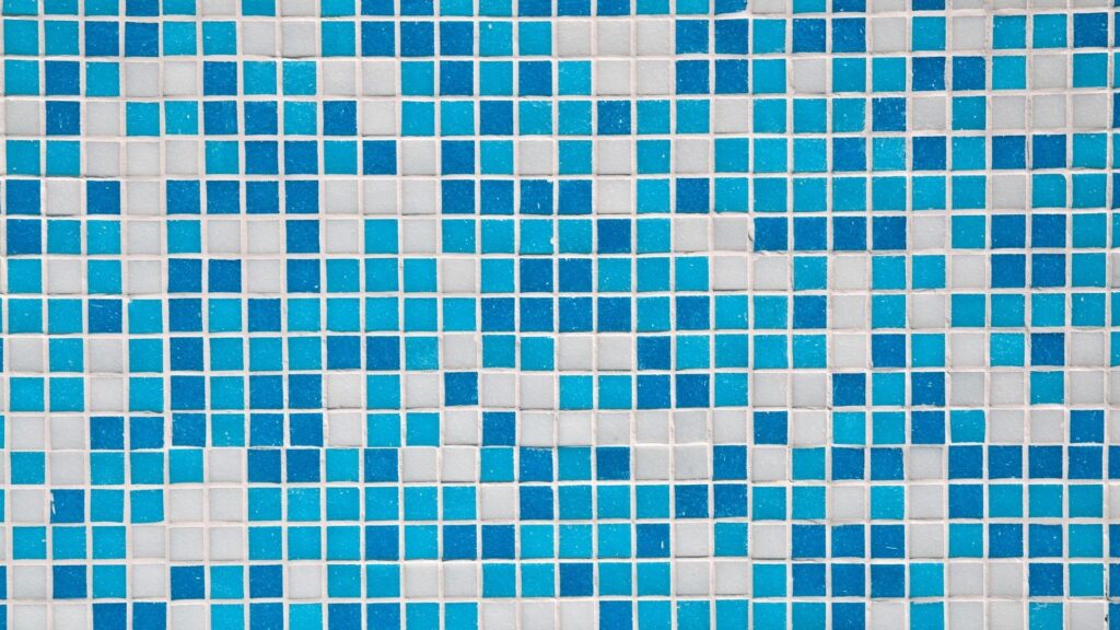 Blue and white glass mosaic tiling